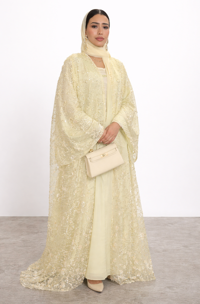 Pastel Yellow Sequin Abaya